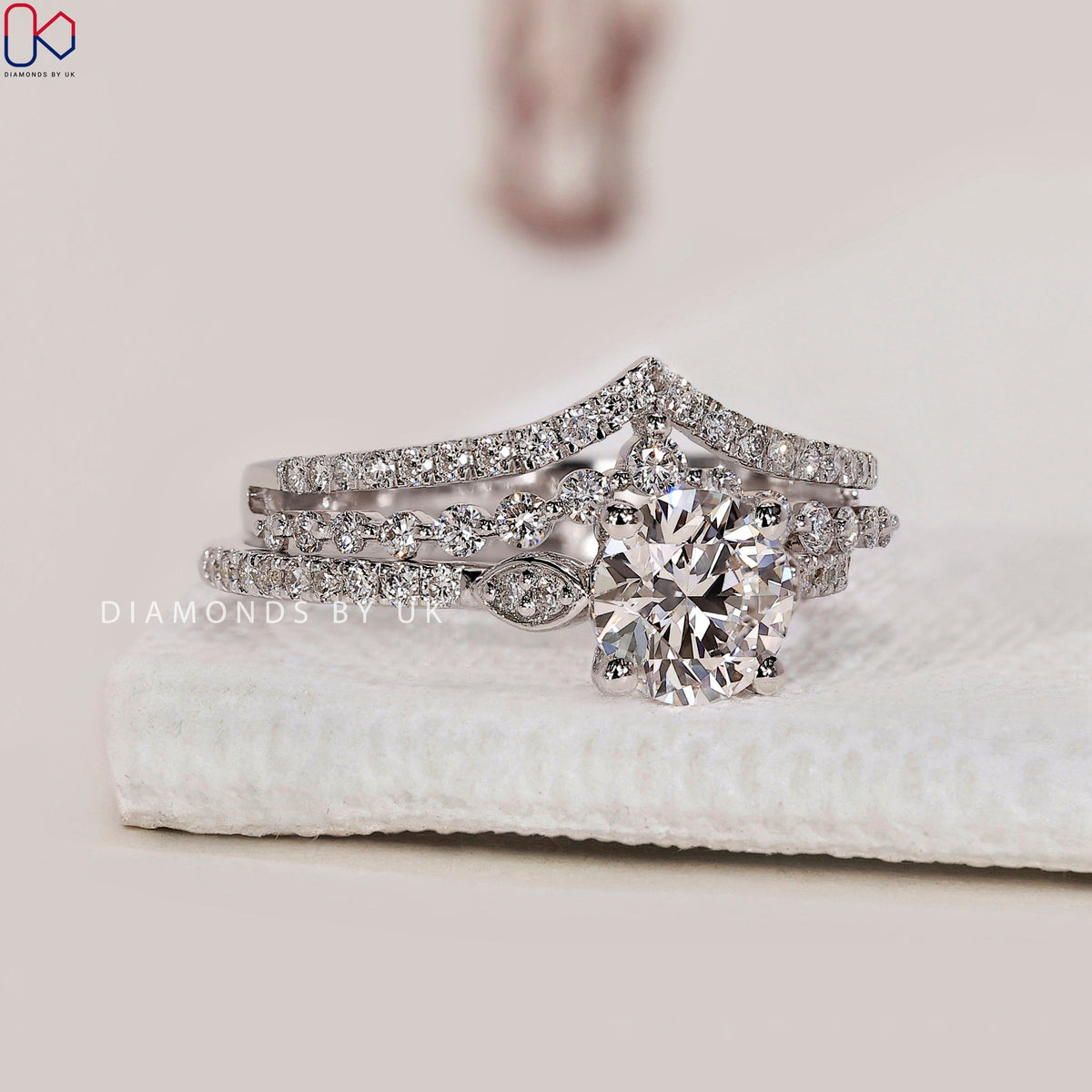 White Gold Pave Engagement Ring With Wedding Band