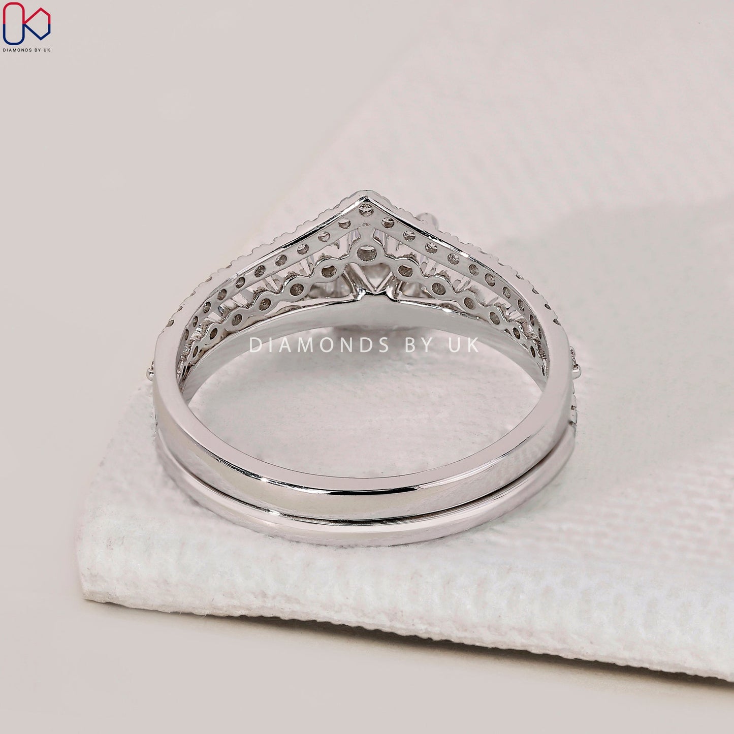 White Gold Pave Engagement Ring With Wedding Band