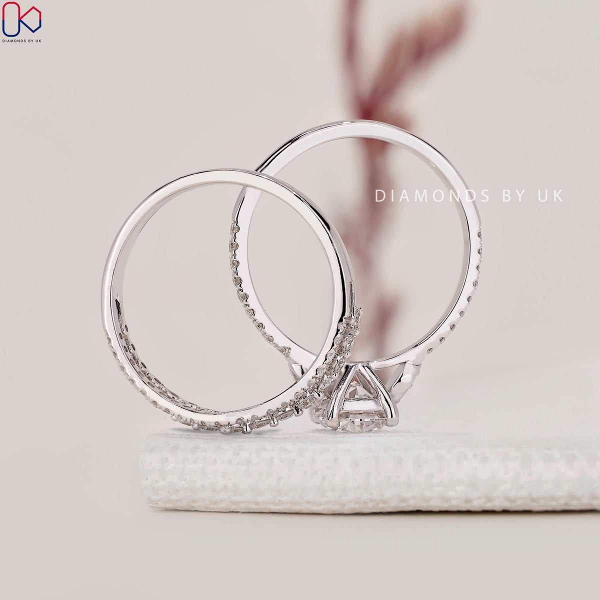 White Gold Pave Engagement Ring With Wedding Band