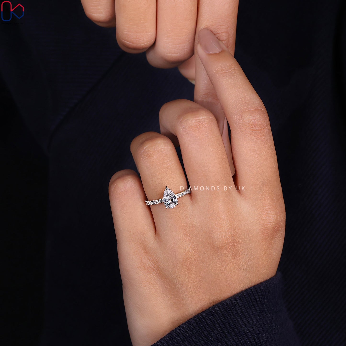 Hidden Halo Pear Cut Engagement Ring
