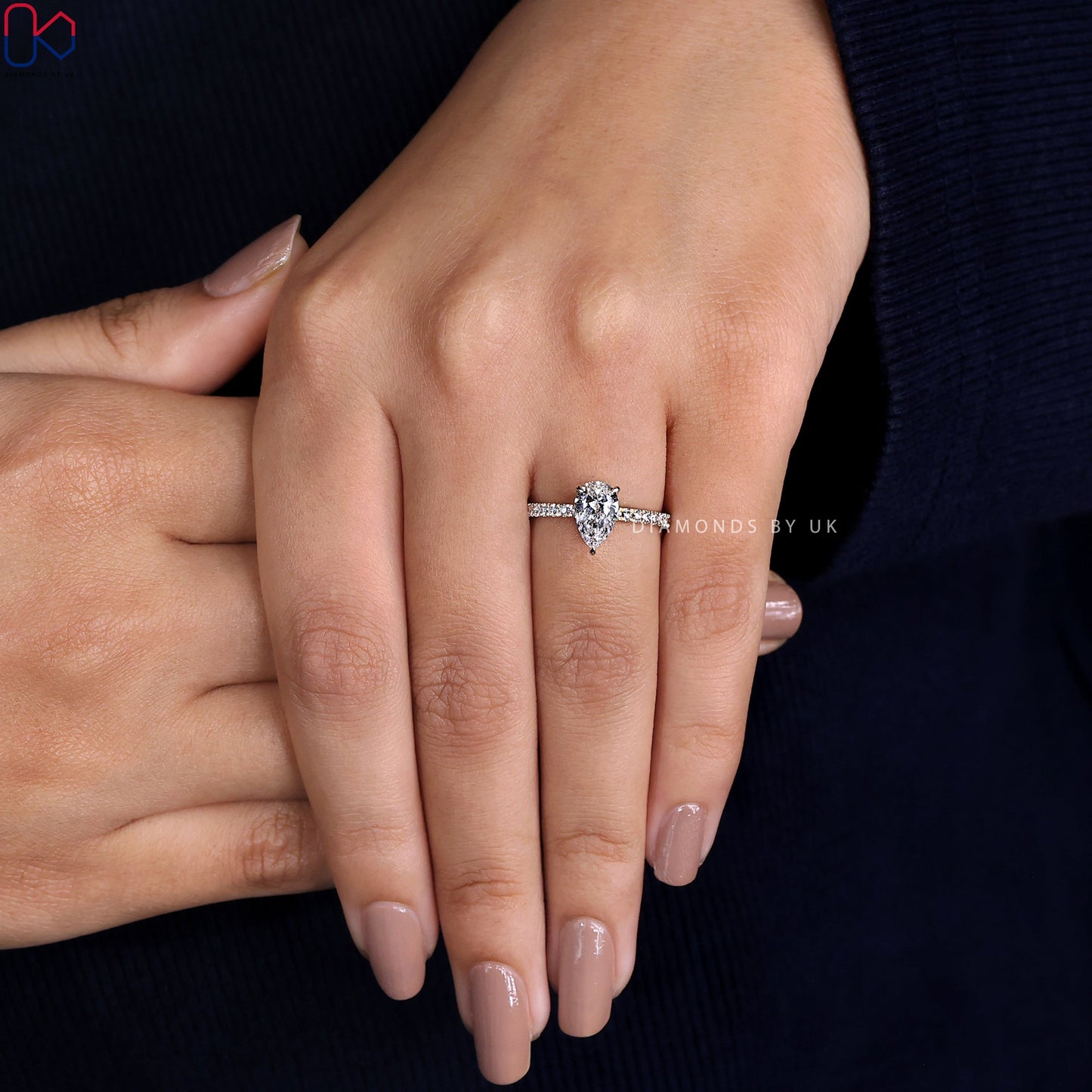 Hidden Halo Pear Cut Engagement Ring