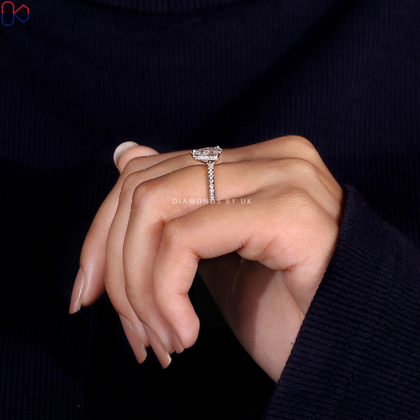 Hidden Halo Pear Cut Engagement Ring
