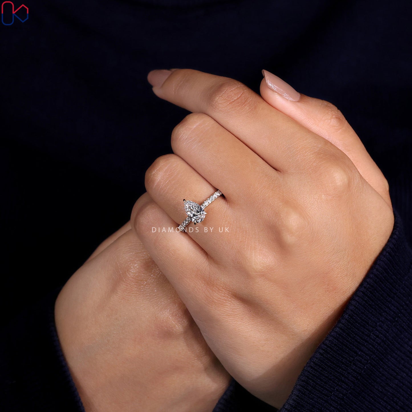 Hidden Halo Pear Cut Engagement Ring