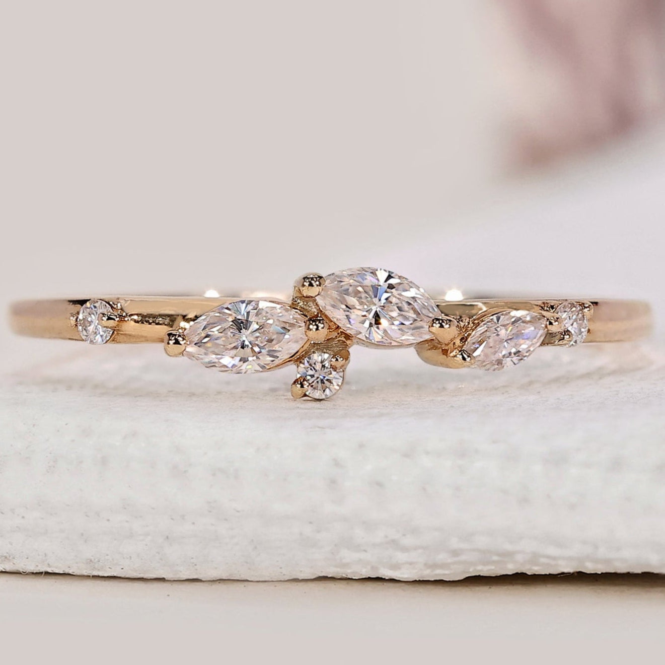 Half Eternity Marquise And Round Wedding Band