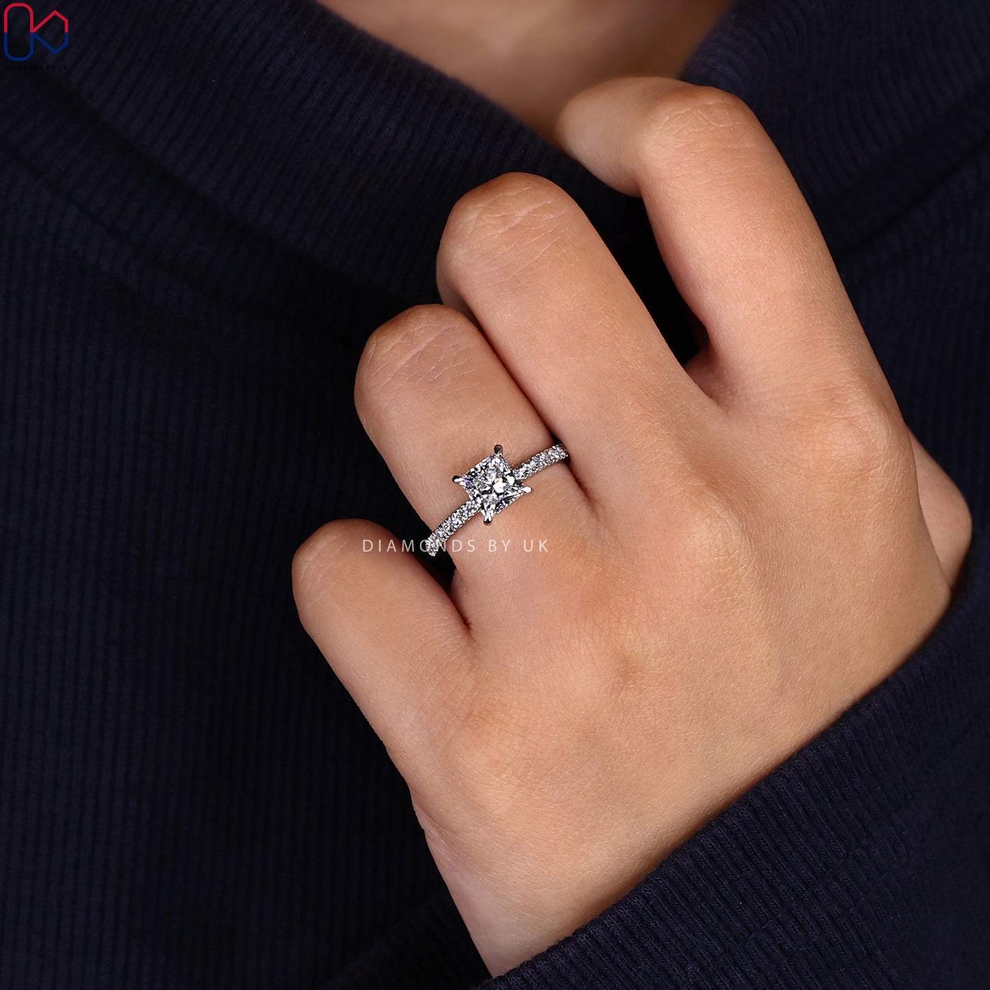 Princess Diamond Ring With Pave Setting