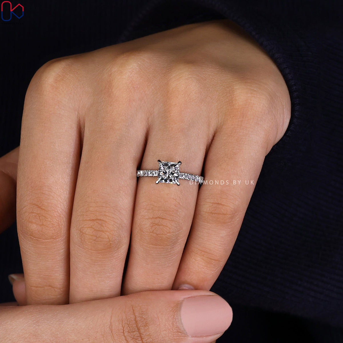 Princess Diamond Ring With Pave Setting