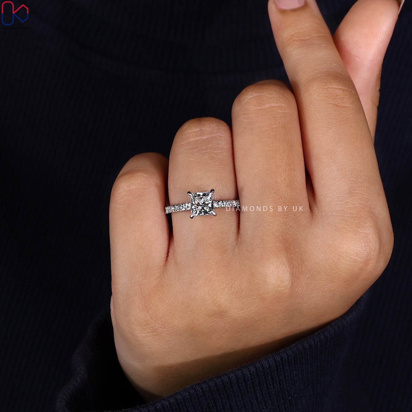 Princess Diamond Ring With Pave Setting