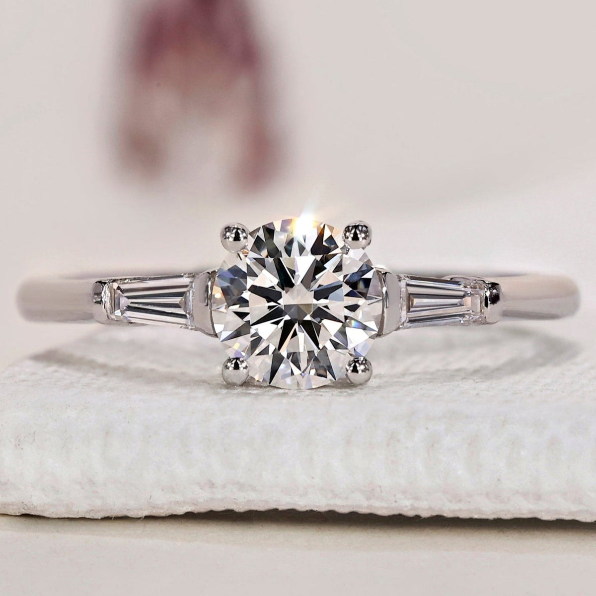 Three Stone Engagement Ring - Round and Baguette