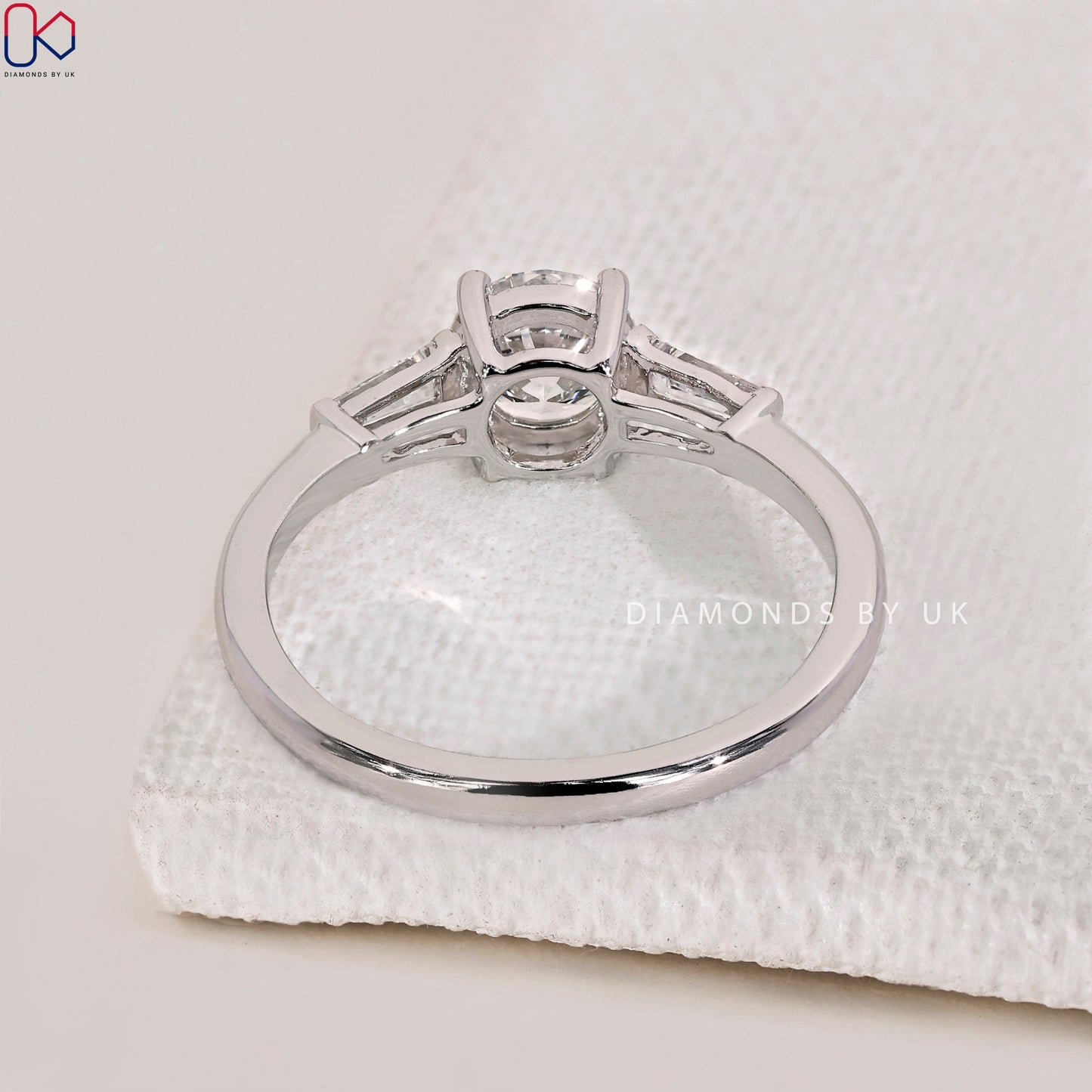 Three Stone Engagement Ring - Round and Baguette