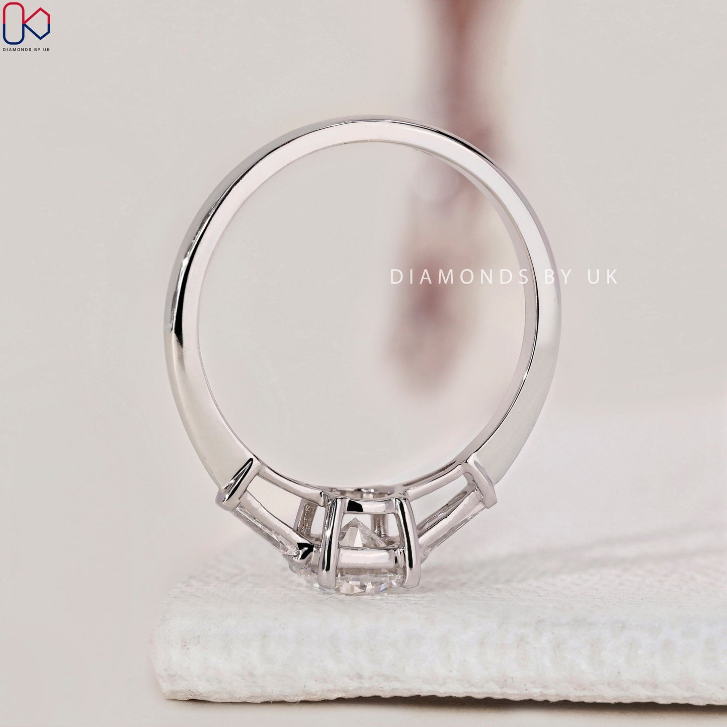Three Stone Engagement Ring - Round and Baguette