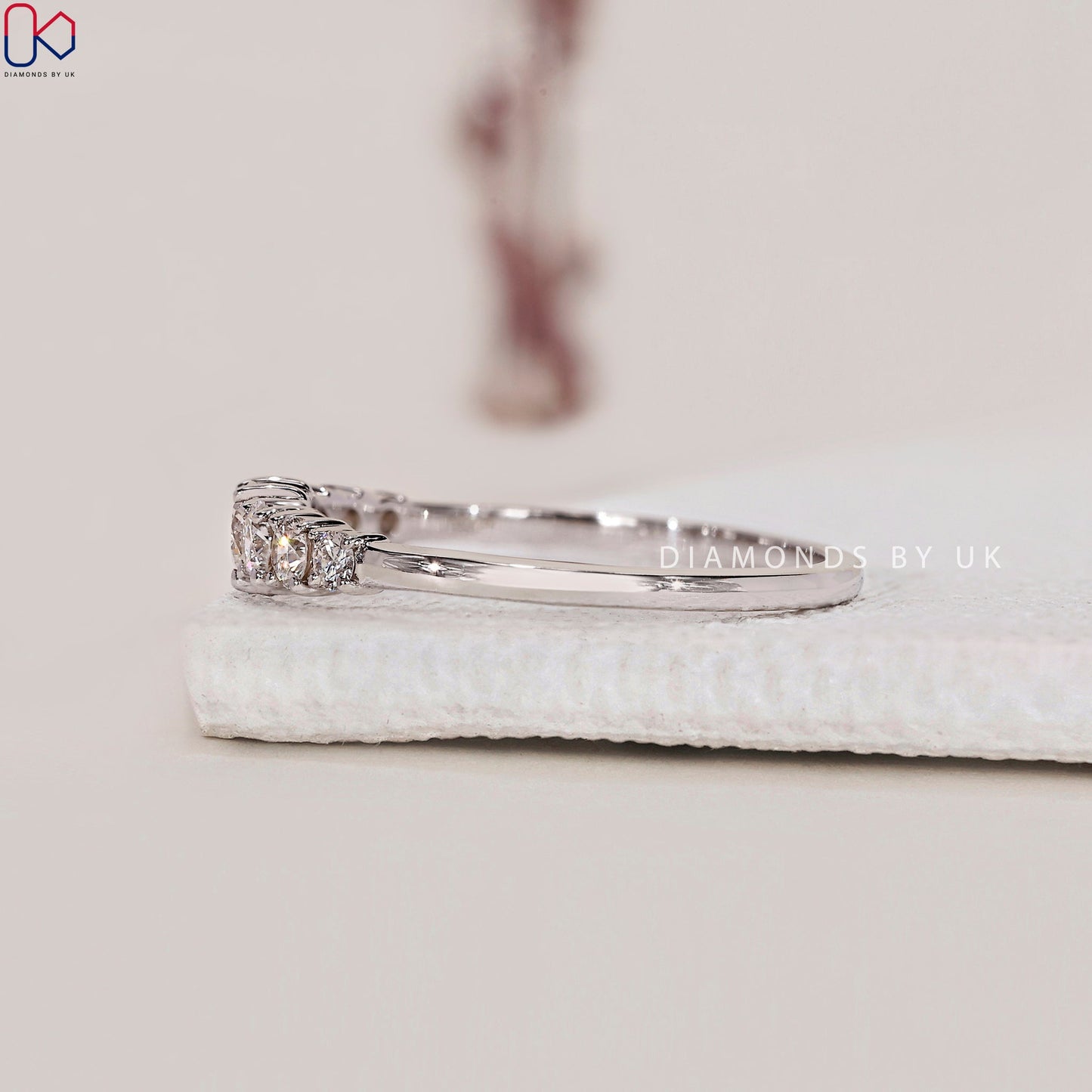 White Gold Diamond Wedding Band – 7 Stone