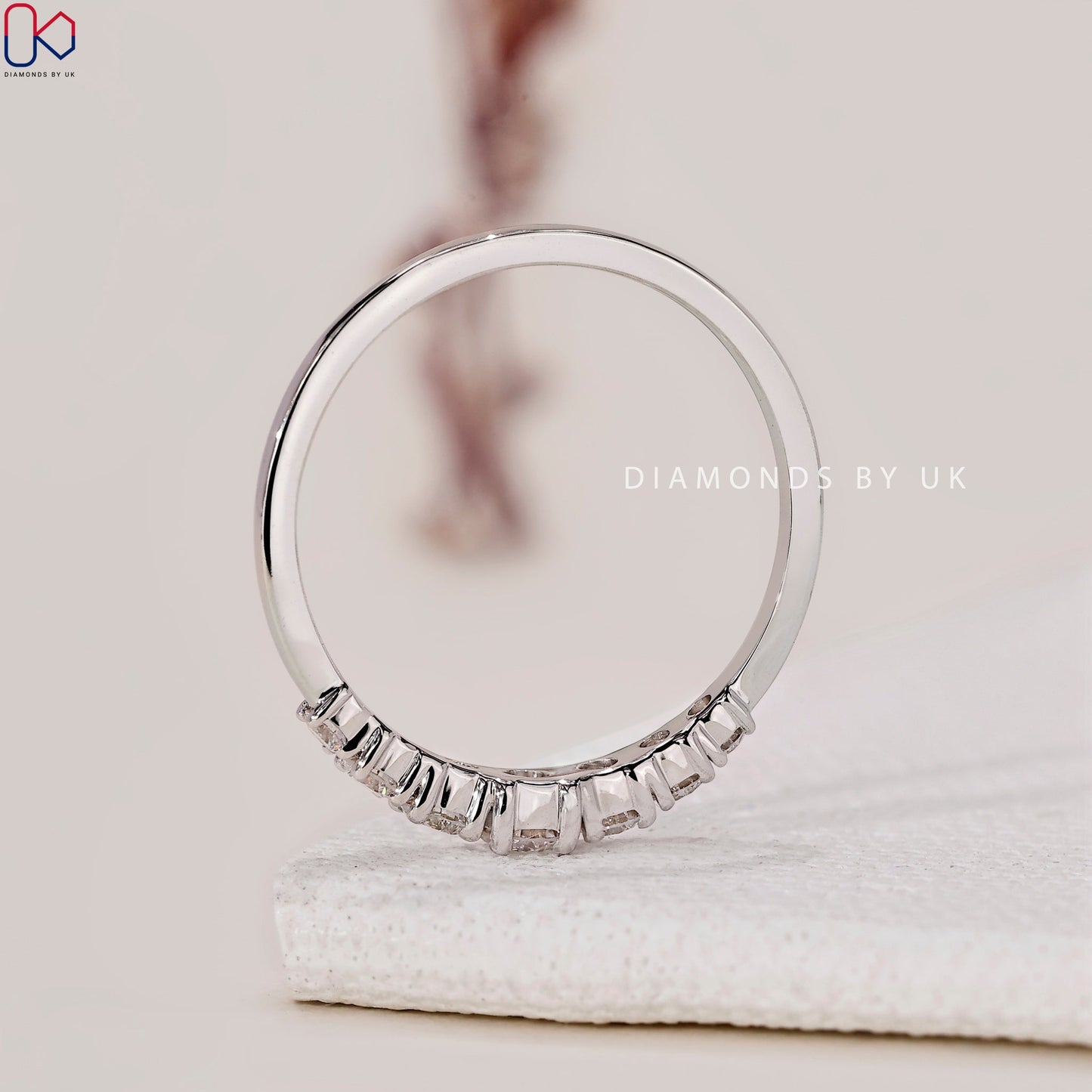White Gold Diamond Wedding Band – 7 Stone