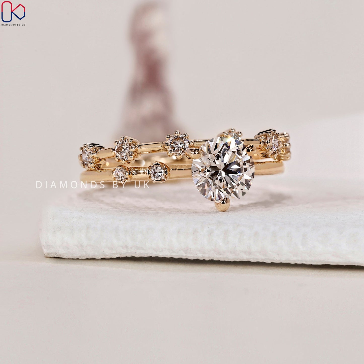 Round Engagement And Wedding Ring Set