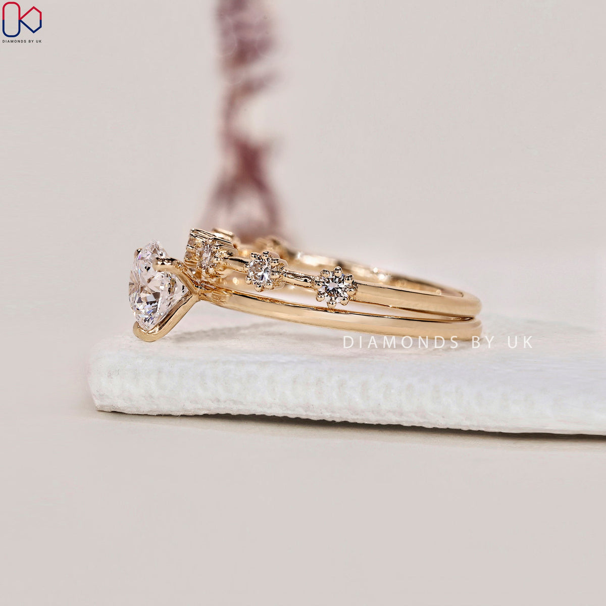 Round Engagement And Wedding Ring Set
