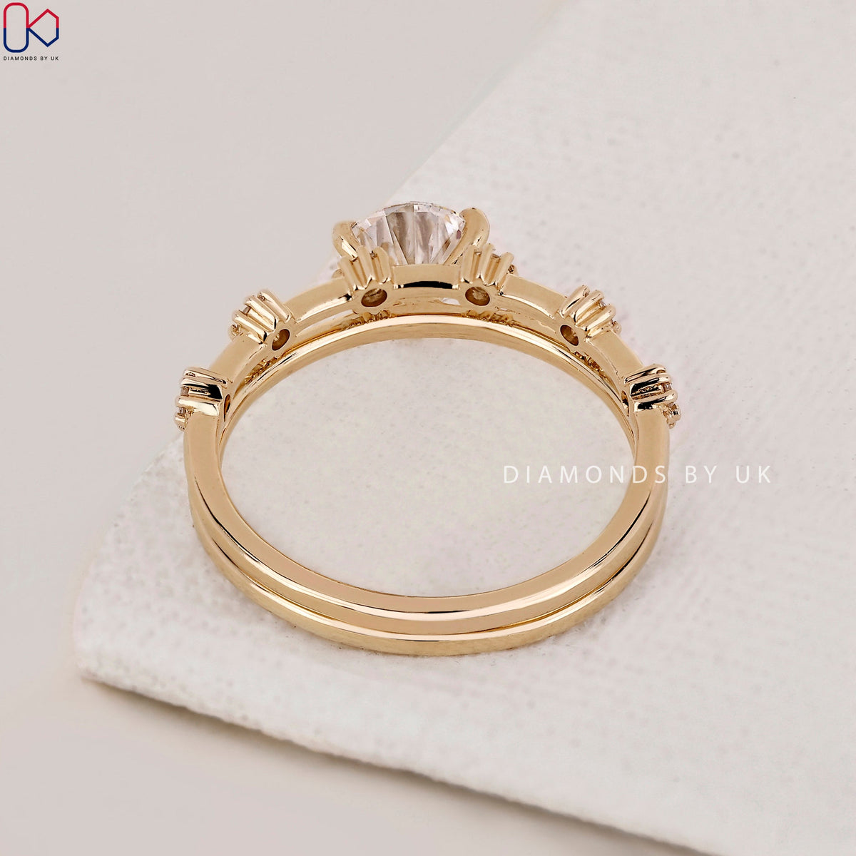Round Engagement And Wedding Ring Set