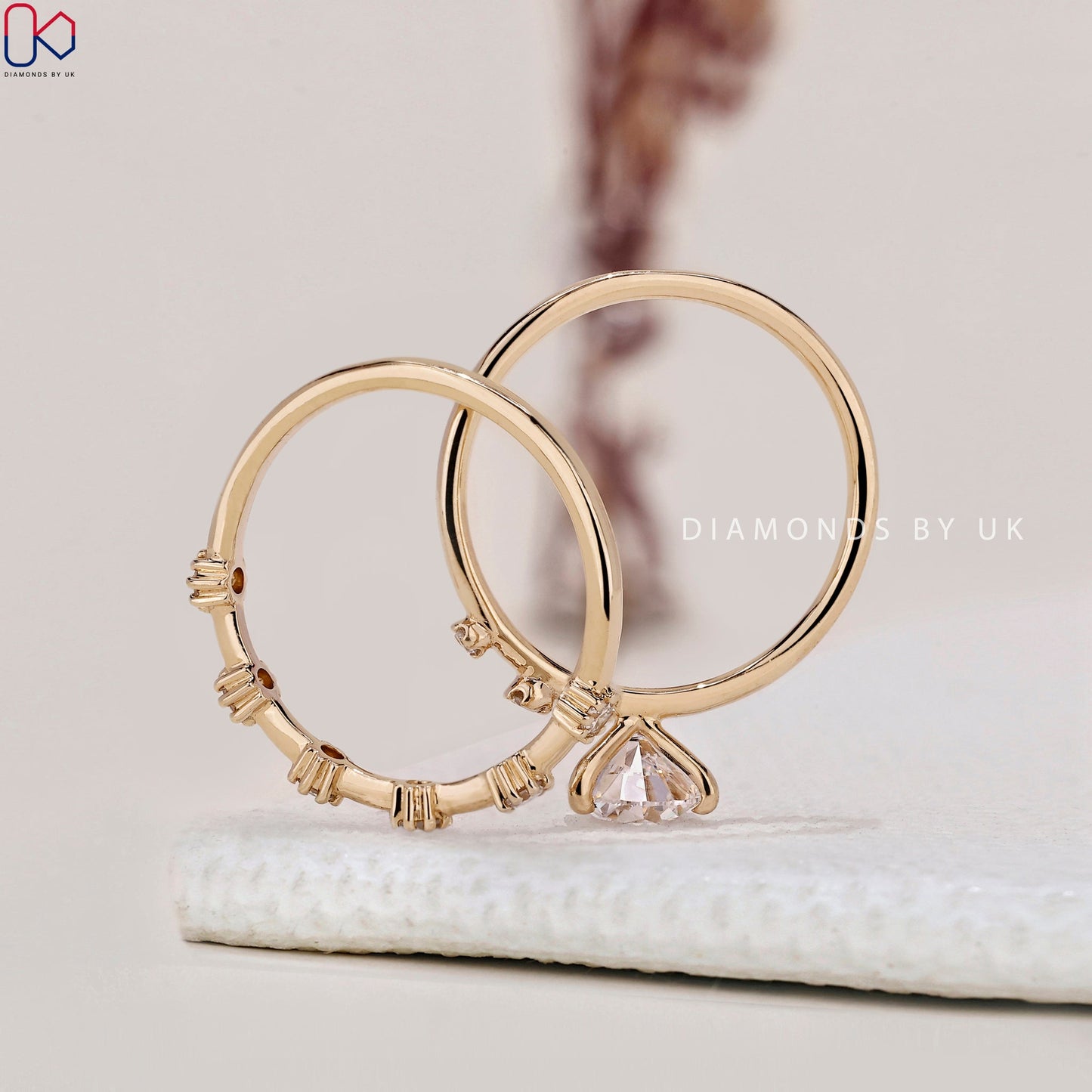 Round Engagement And Wedding Ring Set