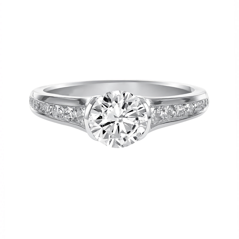 Half Bezel Moissanite Channel Set Accent Engagement Ring