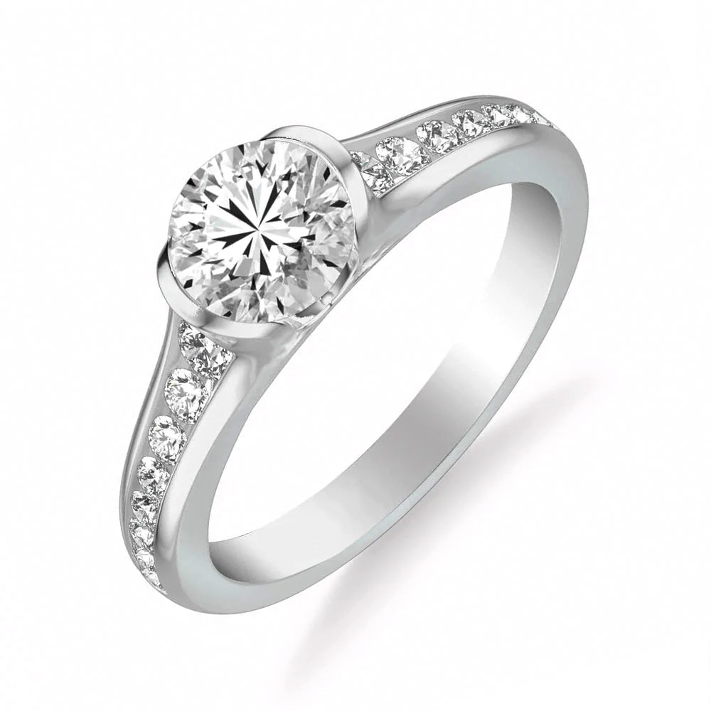 Half Bezel Moissanite Channel Set Accent Engagement Ring