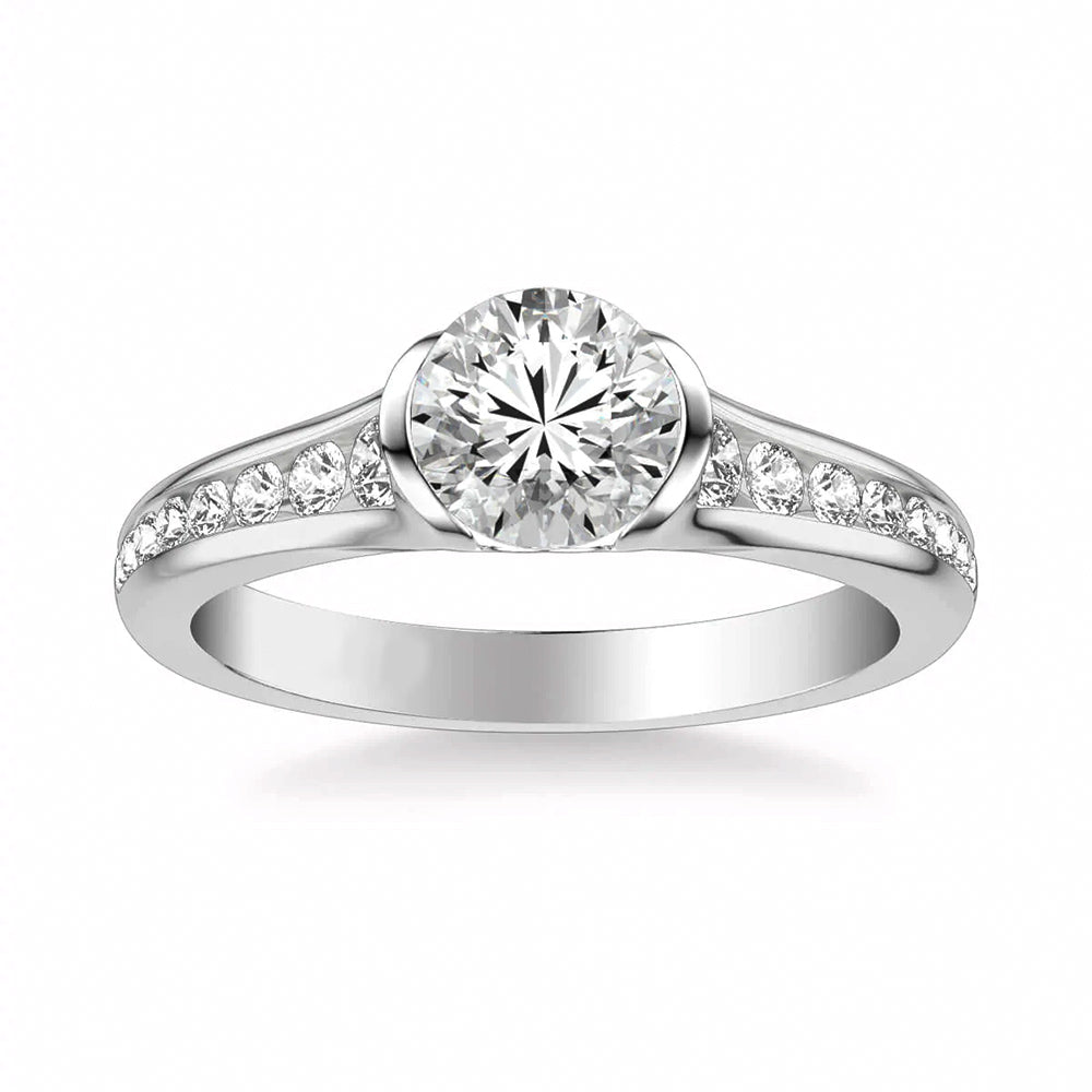 Half Bezel Moissanite Channel Set Accent Engagement Ring