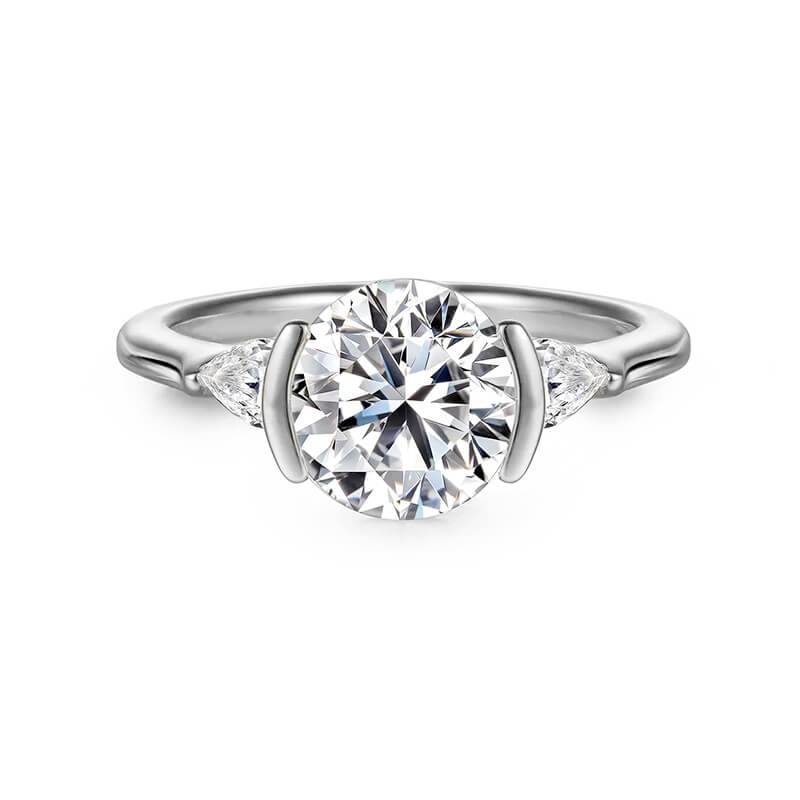 Half Bezel Moissanite Three Stone Engagement Ring
