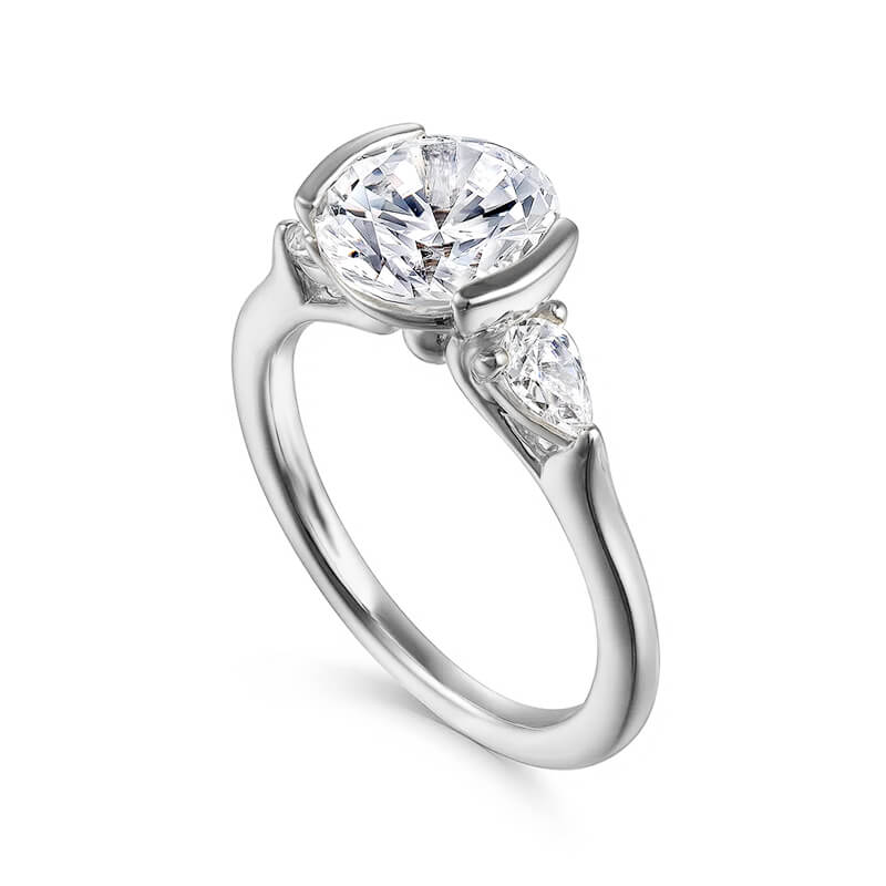 Half Bezel Moissanite Three Stone Engagement Ring
