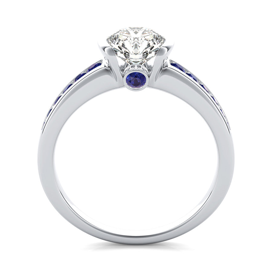 Half Bezel Moissanite With Sapphire Channel Set Engagement Ring