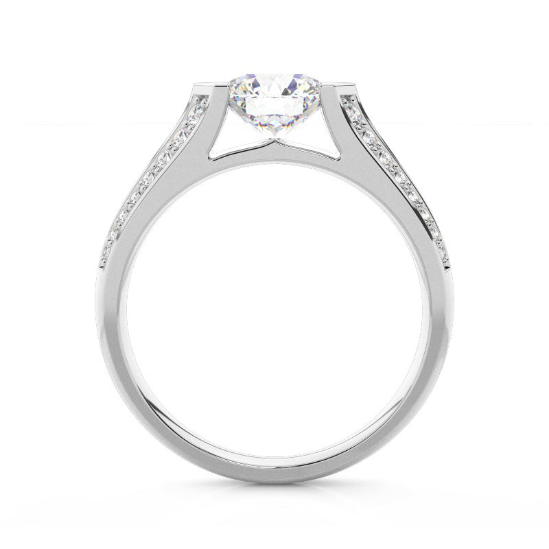 Half Bezel Round Moissanite Knife Edge Pave Engagement Ring