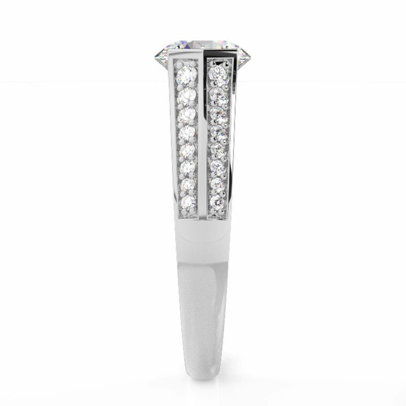 Half Bezel Round Moissanite Knife Edge Pave Engagement Ring