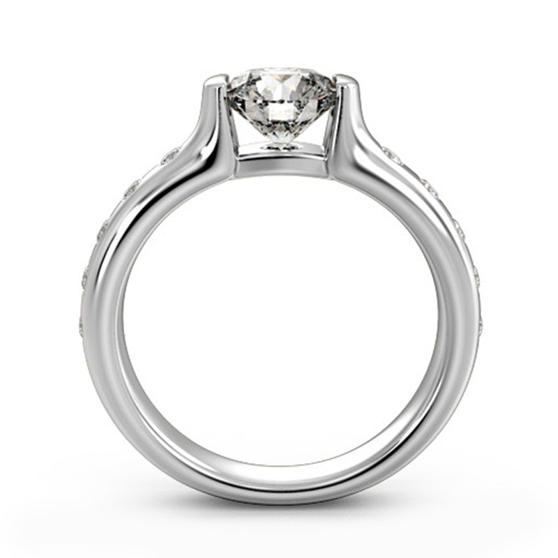 Half Bezel Round Moissanite Side Stone Accent Engagement Ring