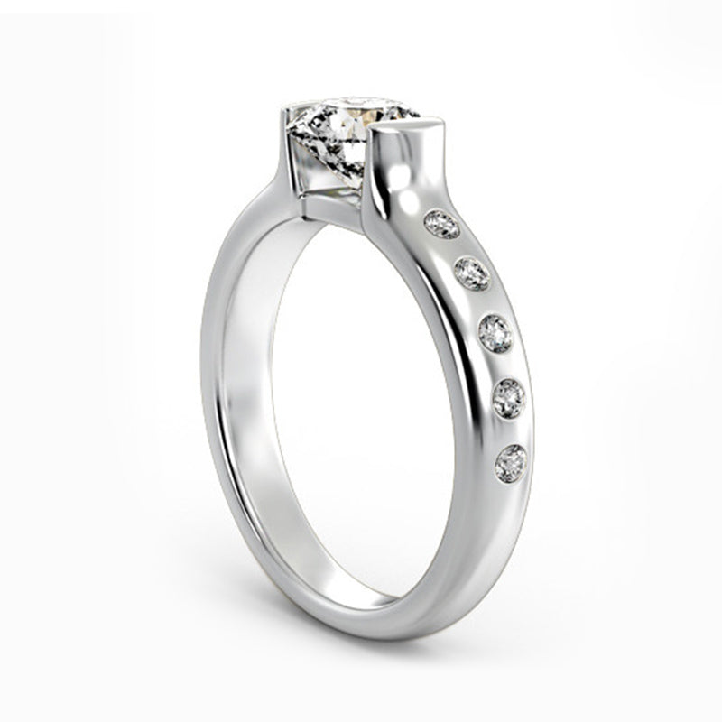 Half Bezel Round Moissanite Side Stone Accent Engagement Ring