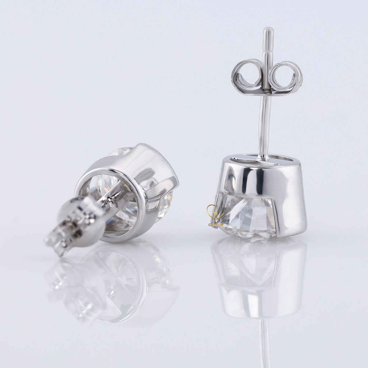 Half Bezel Set Lab Grown Round Cut Diamond Earrings