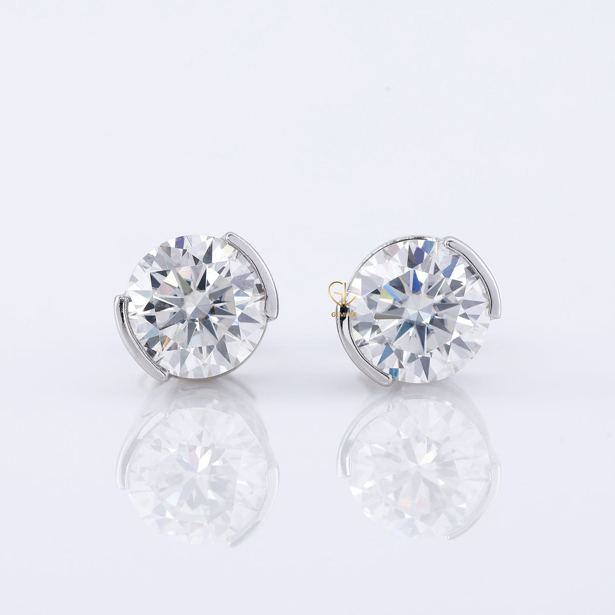 Half Bezel Set Lab Grown Round Cut Diamond Earrings
