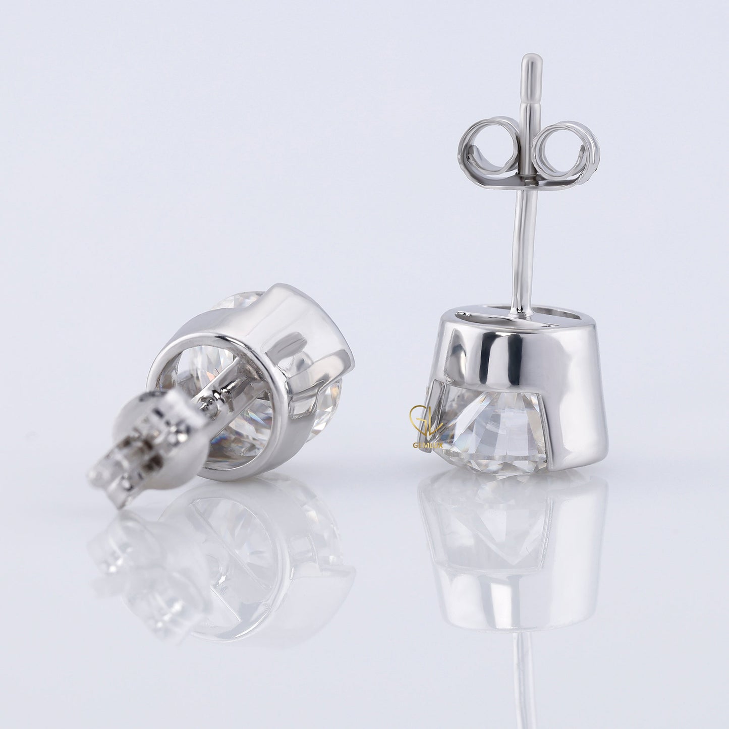 Half Bezel Set Round Moissanite Stud Earrings