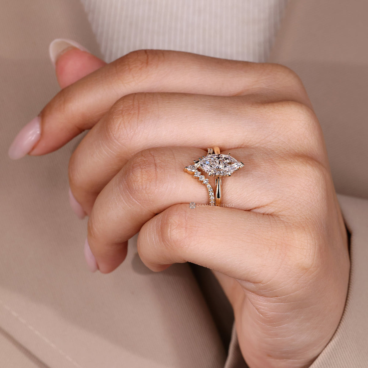 Dutch Marquise Wedding Ring In Tapered Shank