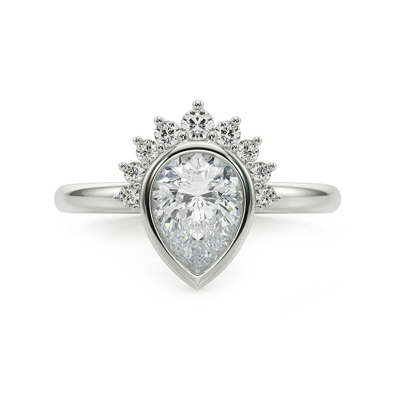 Half Halo Pear Moissanite Bezel Set Engagement Ring