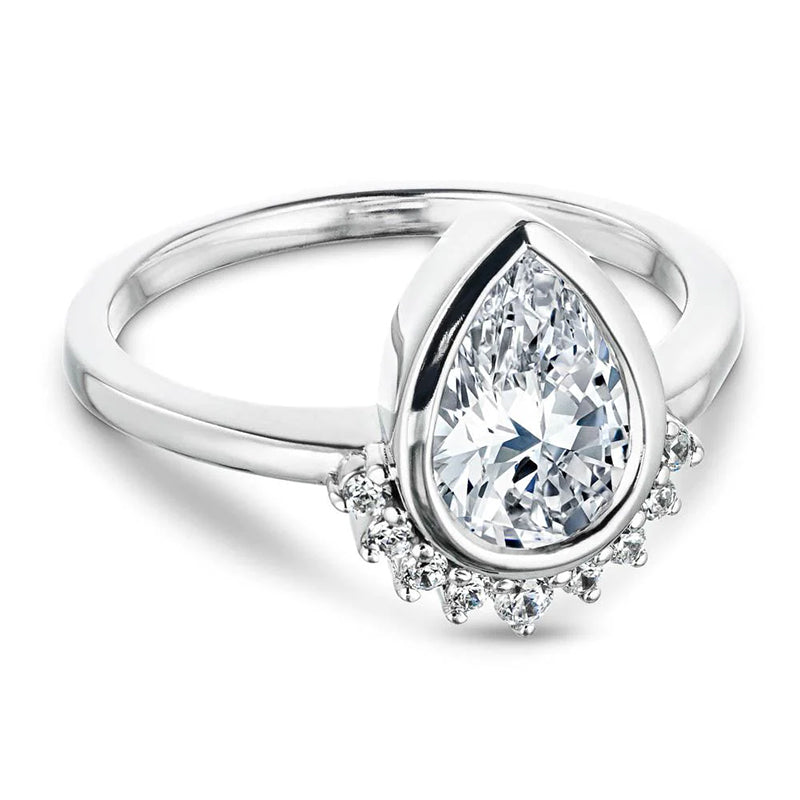 Half Halo Pear Moissanite Bezel Set Engagement Ring