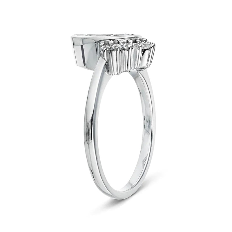 Half Halo Pear Moissanite Bezel Set Engagement Ring