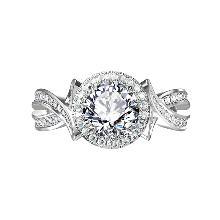 Halo Round Moissanite X-Cross Pave Engagement Ring