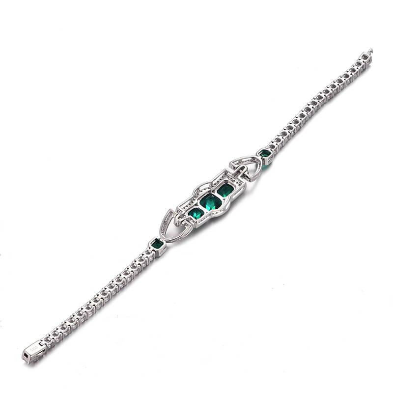 Halo Asscher And Emerald-Cut Emerald Sterling Silver Bracelet