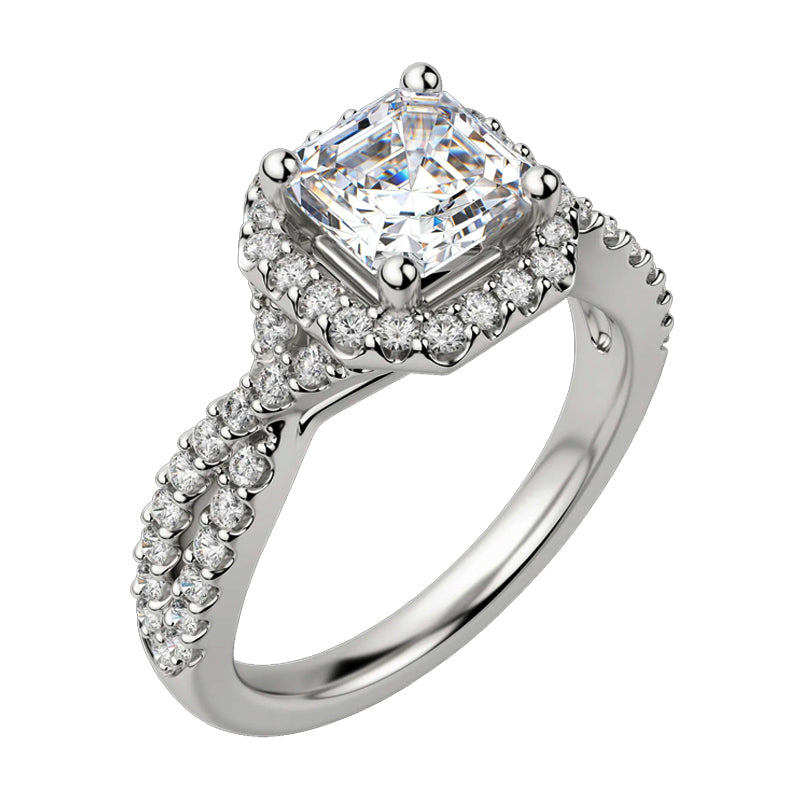 Halo Asscher Cut Moissanite Twisted Pave Engagement Ring