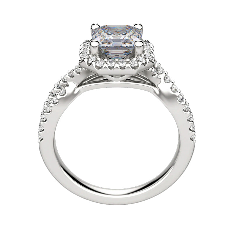 Halo Asscher Cut Moissanite Twisted Pave Engagement Ring