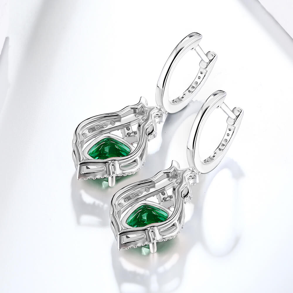 Halo Cushion-Cut Lab-Created Emerald Sterling Silver Drop Earrings