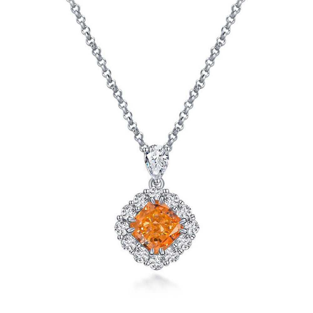 Halo Cushion-Cut Lab-Sapphire Sterling Silver Necklace Pendant