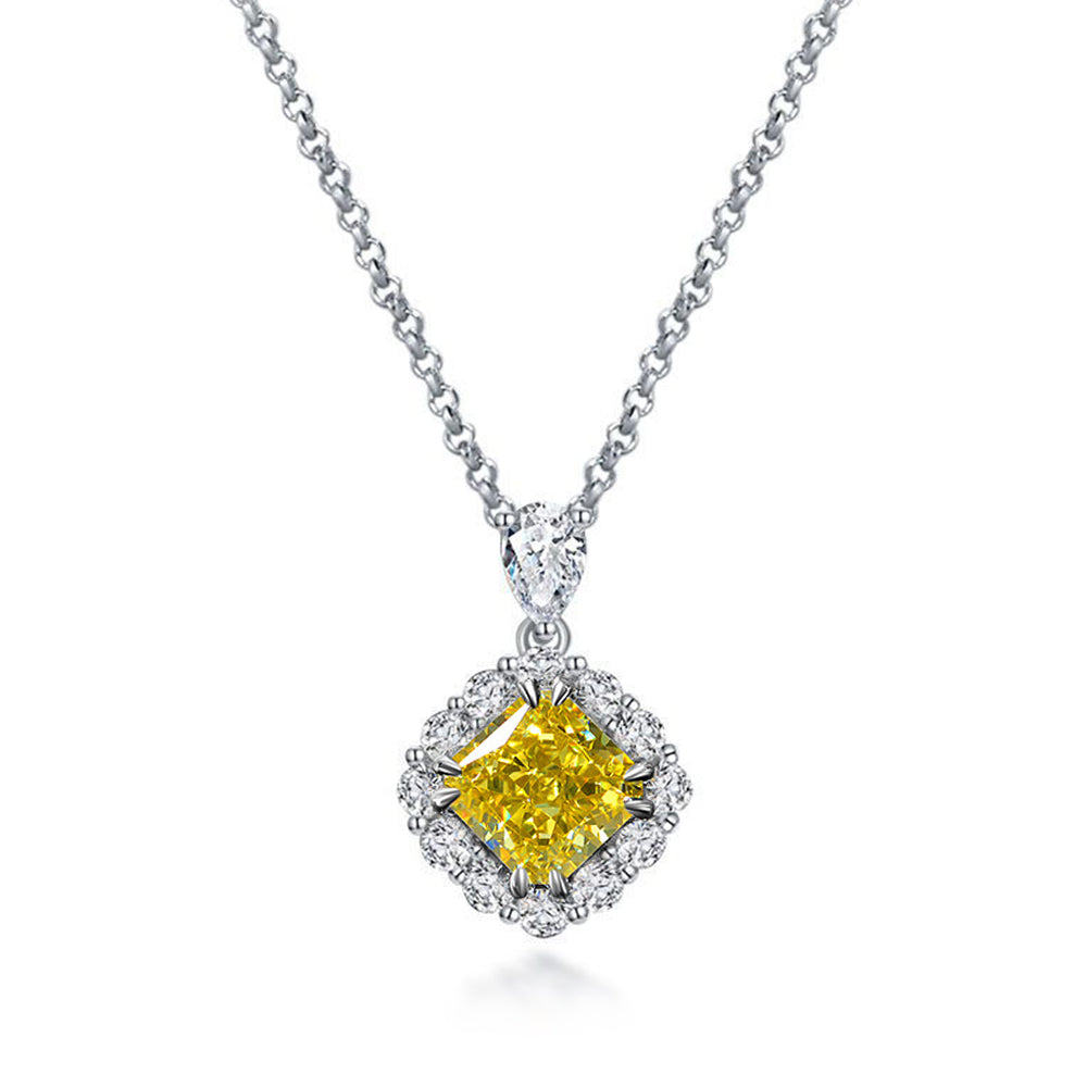 Halo Cushion-Cut Lab-Sapphire Sterling Silver Necklace Pendant