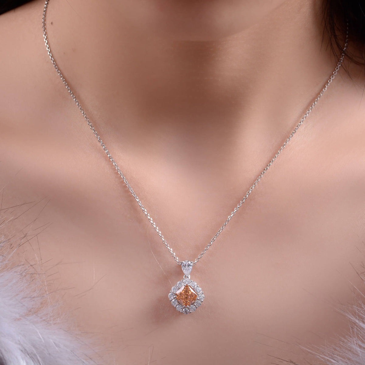 Halo Cushion-Cut Lab-Sapphire Sterling Silver Necklace Pendant
