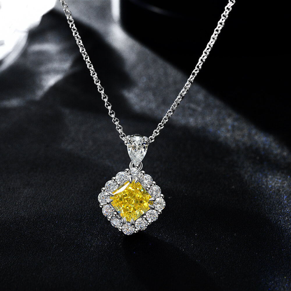 Halo Cushion-Cut Lab-Sapphire Sterling Silver Necklace Pendant