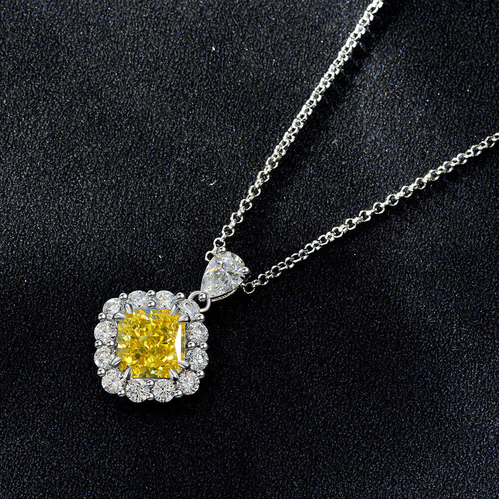 Halo Cushion-Cut Lab-Sapphire Sterling Silver Necklace Pendant