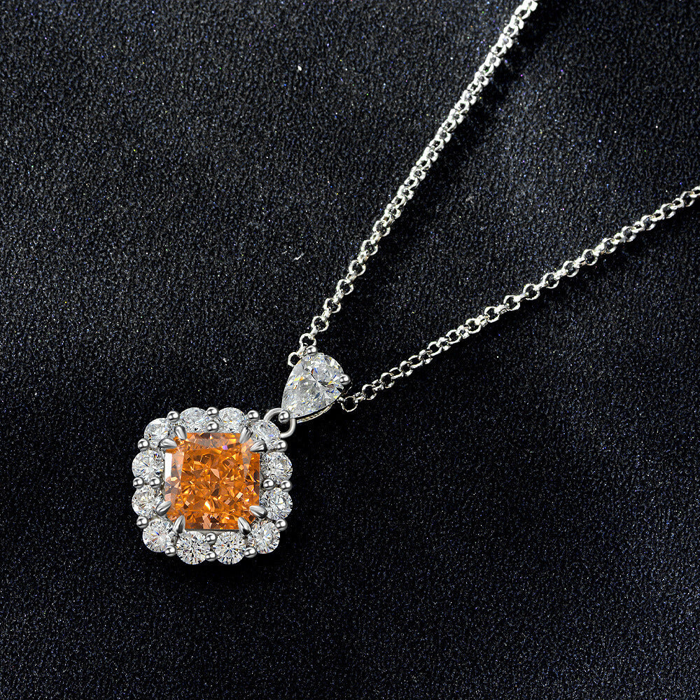 Halo Cushion-Cut Lab-Sapphire Sterling Silver Necklace Pendant