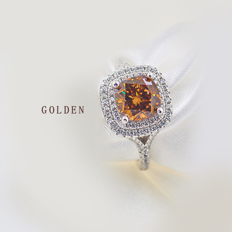 Double Halo Cushion Moissanite Pave Sterling Silver Engagement Ring