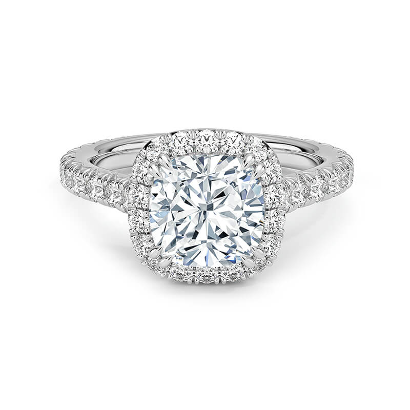 Halo Cushion Cut Simulated Diamond Pave Engagement Ring